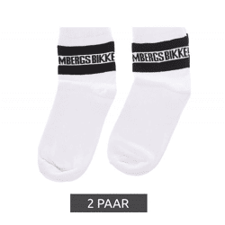 2 Paar BIKKEMBERGS Herren lange Socken mit Markenschriftzug Baumwoll-Strümpfe BK070 Weiß/Schwarz