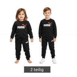 bequemer PUMA Kinder Jogging-Anzug für Jungen und Mädchen 2 teiliger Sweat-Jogger Rundhals-Pullover Baumwoll-Set 627915 01 Schwarz