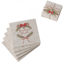Boltze Untersetzer aus beigem Filz, 10 cm, 2 verschiedene Designs, 6er-Set