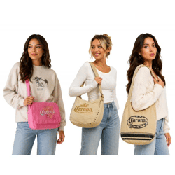 Corona Bier Vintage Tasche Damen Schultertasche Logo Stickerei Fanartikel Canvas Shopper Bowling Bag in Rosa oder Beige/Braun