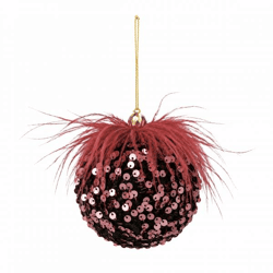J-Line kerstbal Pailletten bordeaux 7 cm