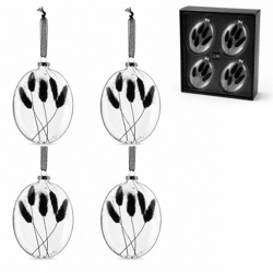 J-Line kerstballen glas ovaal droogtak zwart 16 cm set van 4