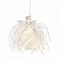 J-Line Weihnachtskugel aus Glas „Engel“, LED, batteriebetrieben, 16 cm