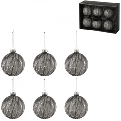 J-Line Weihnachtskugeln „Drip“ aus Glas, grau, 8,5 cm, 6er-Set