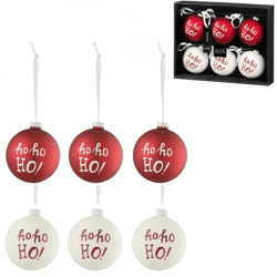 J-Line Weihnachtskugeln HoHoHo aus Glas, rot/weiß, 8 cm, 6er-Set