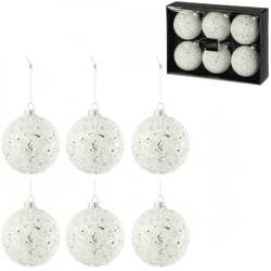 J-Line Weihnachtskugeln „Pearl“, weißes Glas, 9 cm, 6er-Set