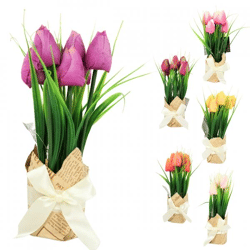 Künstliche Blumen Tulpen im Geschenkkarton 23 cm 6 Stück sortiert