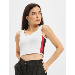 lässiges Urban Classics Damen T-Shirt Stretch Reißverschluss 210 g/m² Weiß/Rot/Schwarz