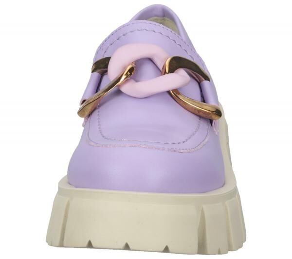LAZAMANI Damen Echtleder Halbschuhe mit zweifarbiger Gliederkette auf Spann Plateau-Slipper 55.082 Violett