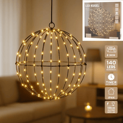 LED Kugel, schwarz, 140LEDs, 30cmD