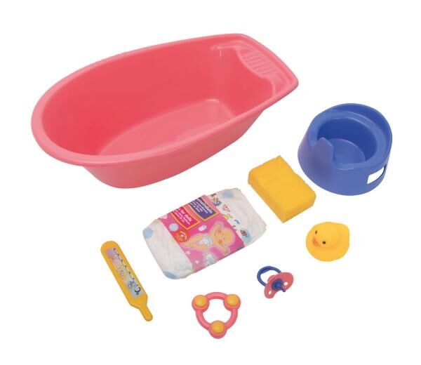 Puppen-Badewannenset mit Zubeh&ouml;r, 8 tlg.