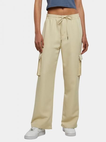stylische Urban Classics Damen Jeans Straight Fit Kordelzug Taschen Beige