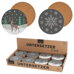 Untersetzer Kork Weihnacht Rund 9,5cm, 2/s 