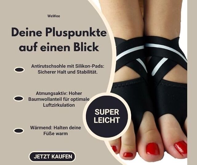 Yoga Socken ohne Zehen I rutschfest I Pilates & Yoga I Größe 35–39 I Neuware