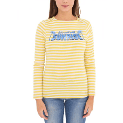 AjC Damen Shirt gestreiftes Langarm-Shirt Baumwolle mit Front-Print 67426709 Gelb/Weiß/Blau