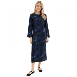 feminines Damen Midi-Kleid aus Satin mit abstraktem Print Ausgeh-Kleid 941633 Blau/Schwarz