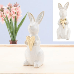 Hase mit goldenem Herz, weiß, ca.15cmH