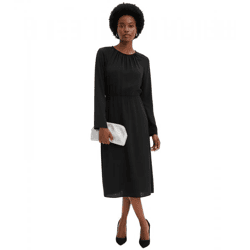 Minimalistisches Damen Satin-Kleid mit langen Ärmeln Maxi-Kleid 911211 Schwarz 