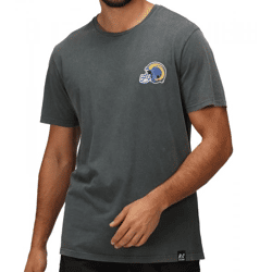 RE:COVERED X NFL Los Angeles Rams Herren T-Shirt mit Football-Helm Baumwoll-Shirt Rundhals-Shirt RCNFL1315H Grau