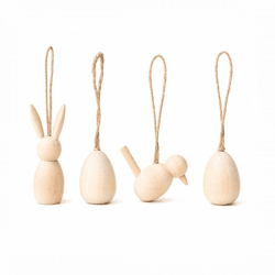 Paashangers hout naturel 7 cm set van 4