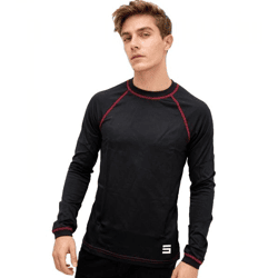 wärmendes CINQUE Herren Thermo-Shirt langes Unterhemd mit Baumwolle Winter-Shirt Schwarz/Rot