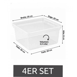 4er Set plast team Aufbewahrungsbox je 3,5 Liter Fassungsvermögen Stapelbare Vorratsboxen mit Deckel 8042228 Transparent/Weiß
