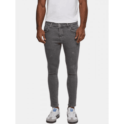 bequeme 2Y Premium Herren Jeans Skinny Fit Stretch Reißverschluss mit Baumwolle Grau