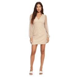 extravagantes Damen Mini-Kleid Party-Kleid mit Glitzerfäden Langarm-Kleid 974022 Gold