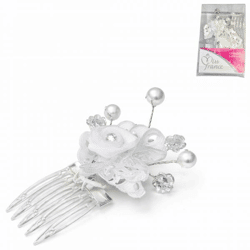 Hair clip artificial flower white 9 cm set of 2