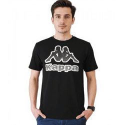 Kappa Herren Baumwoll-Shirt mit großem Logo Rundhals-Shirt Kurzarm-Shirt T-Shirt Oeko-Tex 100 zertifiziert 7085/8191-001 Schwarz