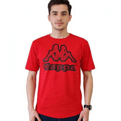 Kappa Herren Baumwoll-Shirt mit großem Logo Rundhals-Shirt Kurzarm-Shirt T-Shirt Oeko-Tex 100 zertifiziert 7085/8191-002 Rot