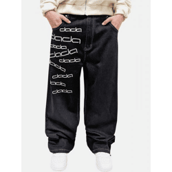 lässige Dada Supreme Herren Jeans Reißverschluss Taschen mit Baumwolle Schwarz
