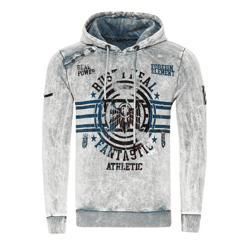 Markanter Herren Kapuzen-Pullover Oil-Washed Hoodie mit Vintage-Prints und Knopf-Detail Sweater 19130 Grau