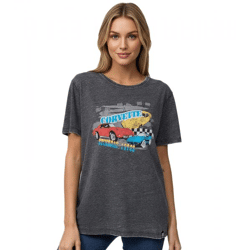 RE:COVERED Vintage Corvette Damen T-Shirt mit Auto-Print Baumwoll-Shirt Kurzarm-Shirt MMPKC478 Grau