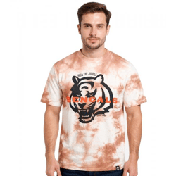 RE:COVERED X NFL Cincinnati Bengals Herren T-Shirt mit Logo-Print Baumwoll-Shirt Rundhals-Shirt RCNFL1392 Braun/Weiß