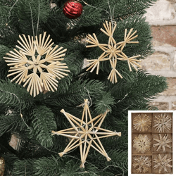 Straw Stars, Straw Ornaments, Set of 18, approx. 10 cm in diameter