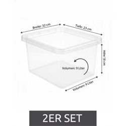 Set of 2 plast team storage boxes, 9-liter capacity each; stackable storage boxes with lids, 8031230, clear/white