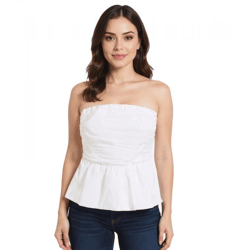 Women's Summer Blouse with Off-Shoulder Design and Balloon Hem Off-Shoulder Shirt 948494 White