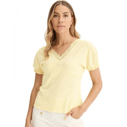 Damen T-Shirt mit dekorativen Elementen Kurzarm-Shirt 919297 Gelb
