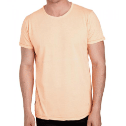 Herren T-Shirt Basic Baumwoll-Shirt verwaschenes Rundhals-Shirt Kurzarm R-15200 Neon-Orange