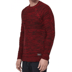 Moderner Herren Grobstrick-Pullover mit Zopfdetails und Rundhals Slim Fit Strick-Sweater 13386 Rot