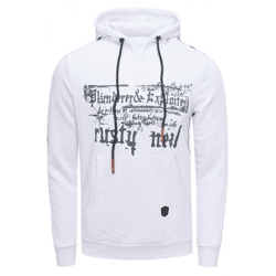 Moderner Herren Kapuzen-Pullover mit Sternen-Prints an den Ärmeln Hoodie mit Känguru-Tasche Sweater 19138 Weiß
