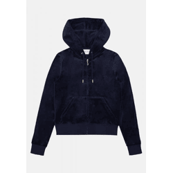 moderner Juicy Couture Damen Hoodie Reißverschluss Rippbündchen Navy