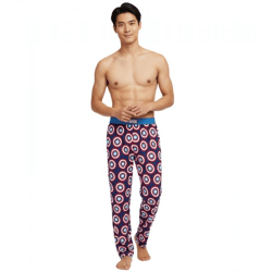RE:COVERED X MARVEL Loungepants Captain America Herren Schlafanzug-Hose Schutzschild-Print Pyjama-Hose PCMARV502 Blau/Rot