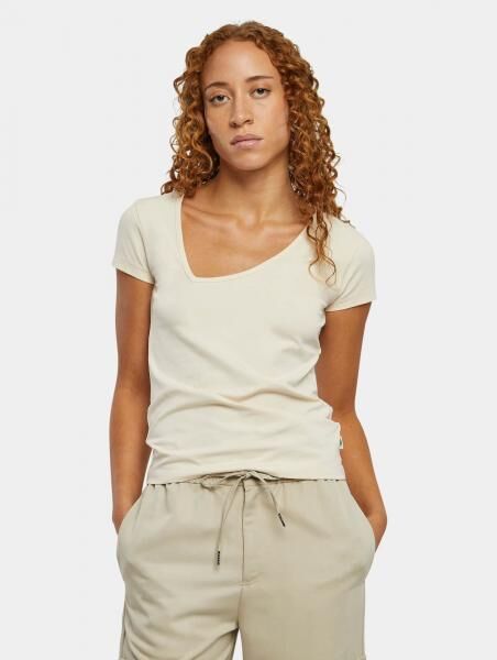 sportliches Urban Classics Damen T-Shirt Stretch Slim Fit 180 g/m&sup2; mit Baumwolle Ecru-Wei&szlig;