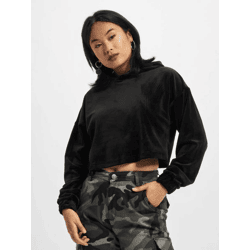 weicher Urban Classics Damen Hoodie Stretch Rippbündchen Kapuze Schwarz