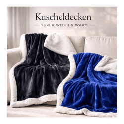 Wendbare Everlasting Comfort Plüsch-Sherpa-Fleecedecke Kuscheldecke 127 x 165 cm Blau und Schwarz