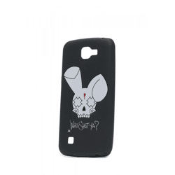 WHO SHOT YA? Handyhülle für LG K4, Motiv „WHO SHOT YA?“ mit Hasen-Logo, Schwarz