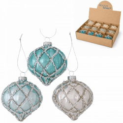 Boltze Weihnachtskugel aus Glas „Pelia“, 9 cm, 3er-Set, sortiert