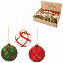 Boltze Weihnachtskugel aus Glas „Scotty“, 10 cm, 3er-Set, sortiert